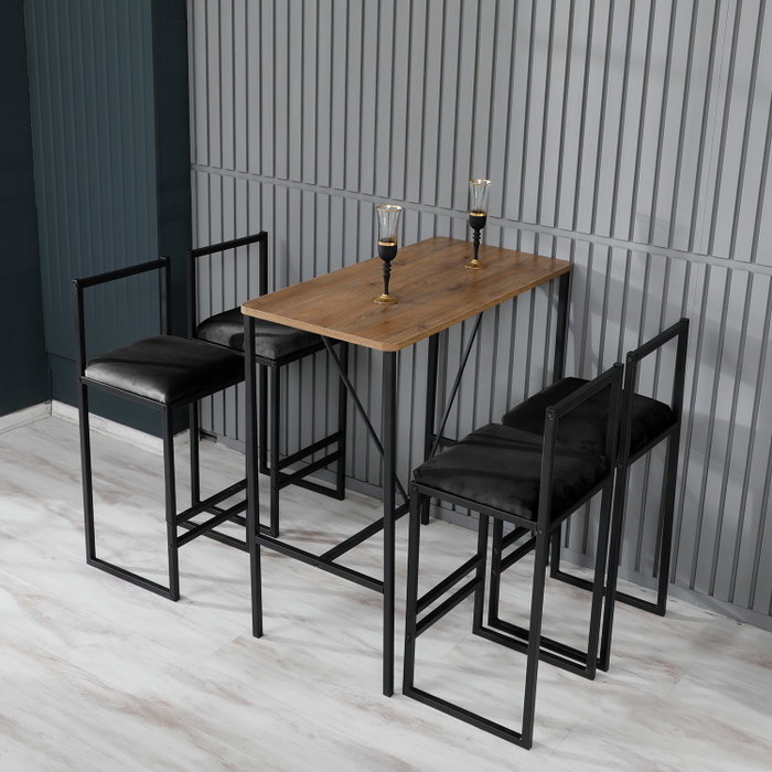 Hanah Home Juego de Mesa y Taburetes de Bar Nordic - Nogal y Negro